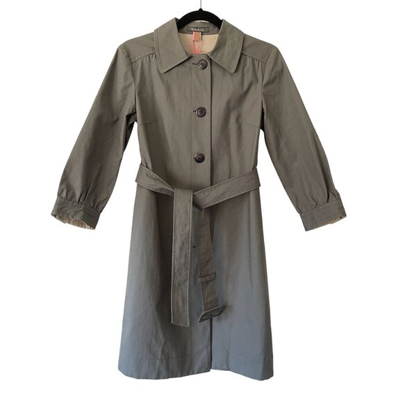 Orla Kiely Size XS Grey Trench Mid Length Coat Belted Button Closure - Picture 1 of 10